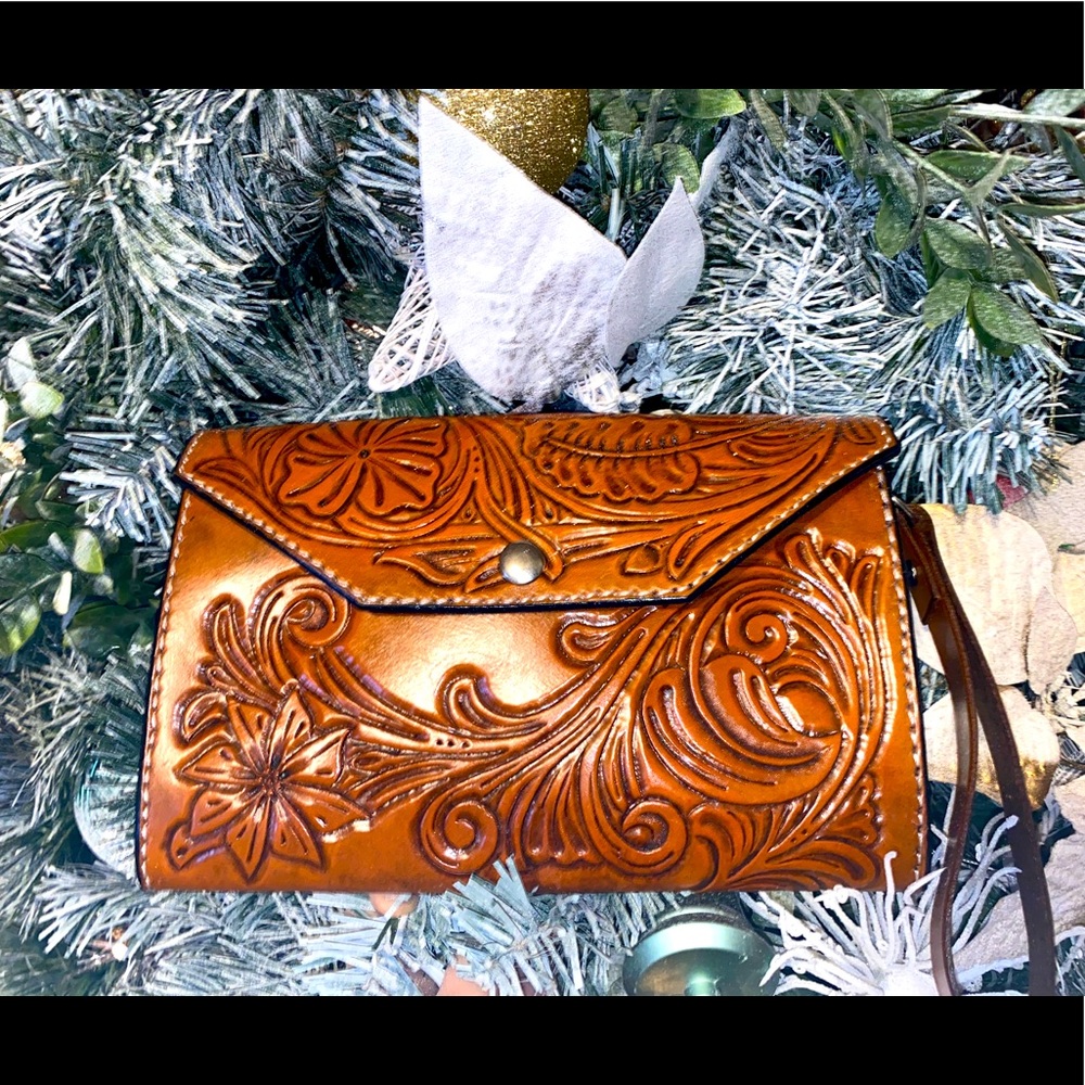 Hand Tooled Leather Clutch “Bible size”